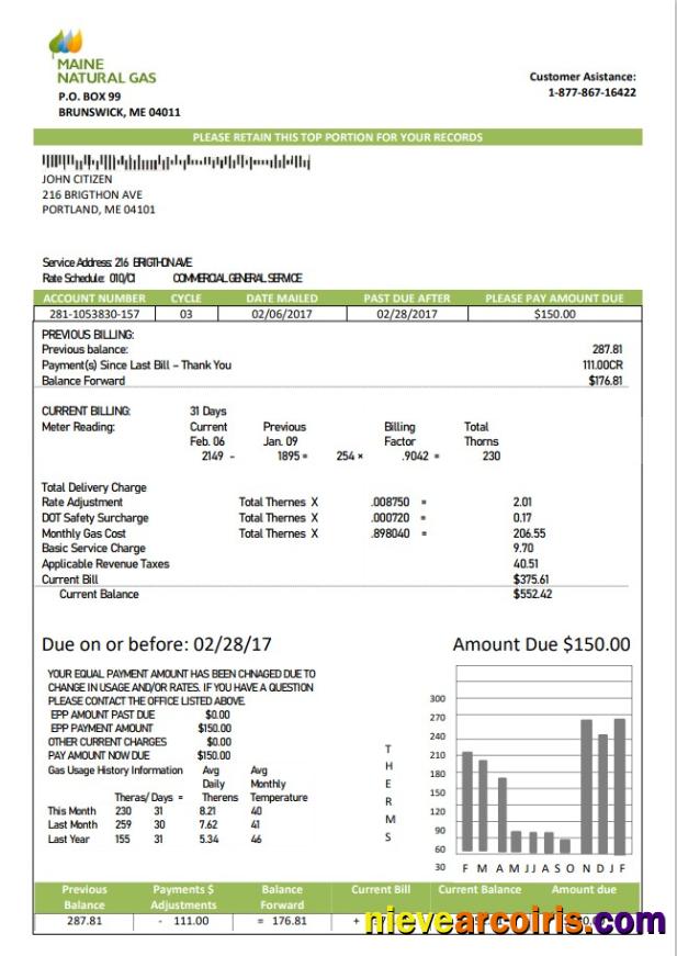 USA Marine Maine Natural Gas Portland utility bill